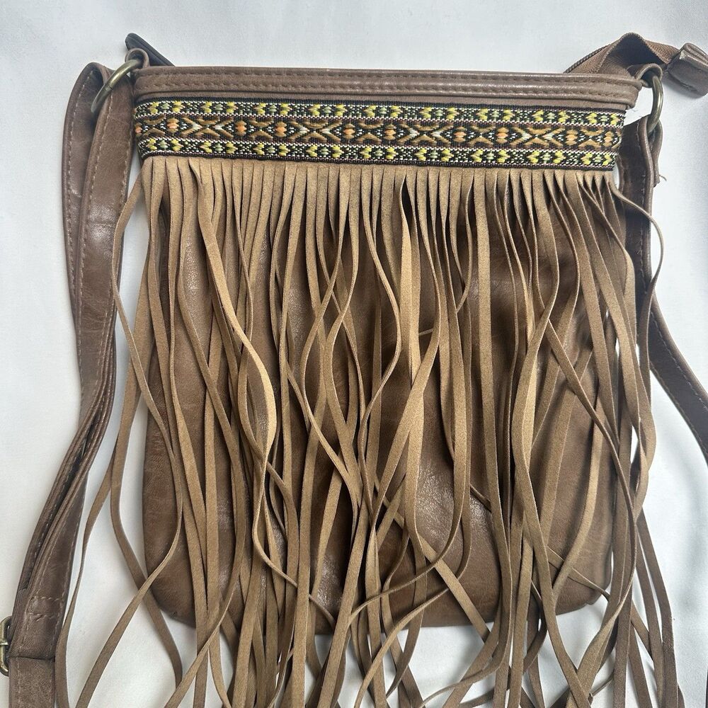 Y2K Crossbody Bag Faux Leather Fringe Woven Design Adjustable Strap
